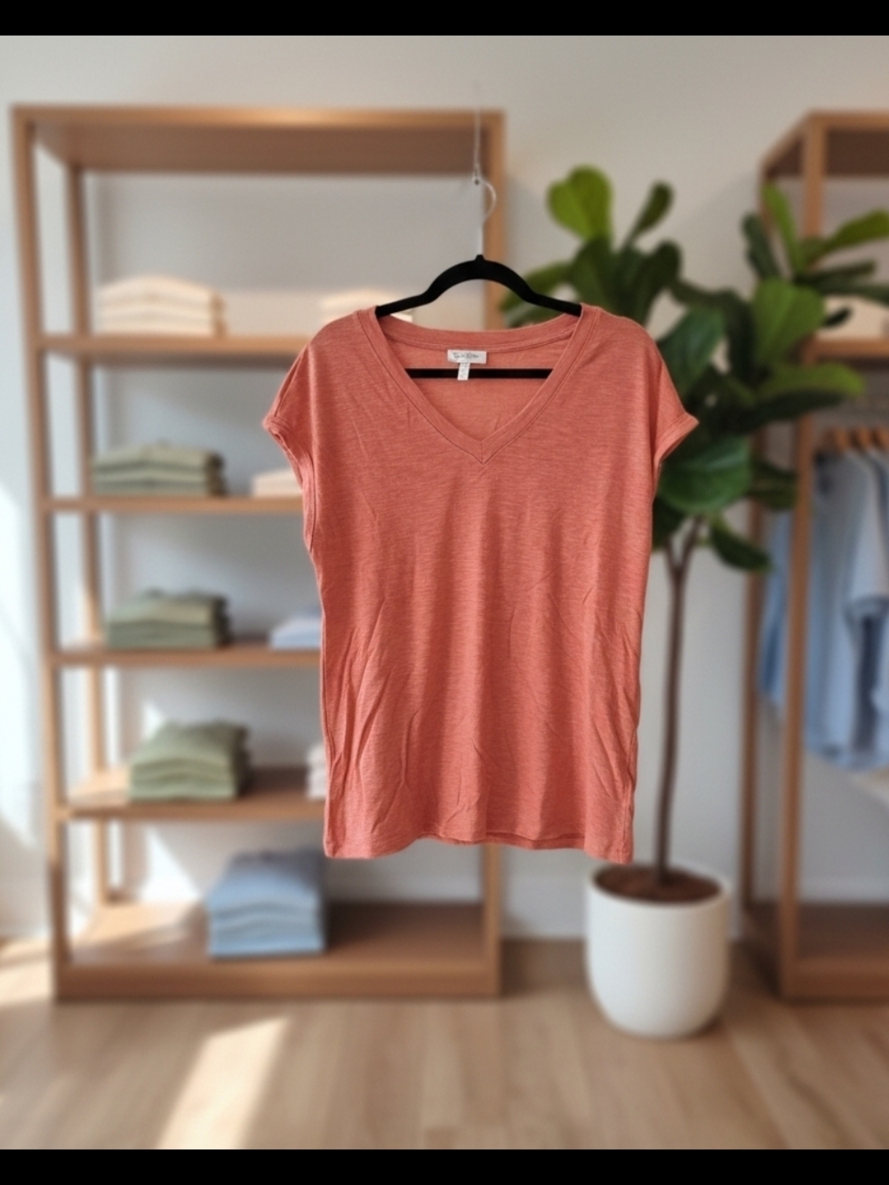 Women's V-Neck Short Sleeve Tee - Coral